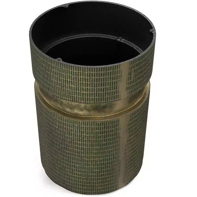 Table d'appoint moderne industrielle de 33 cm de large en fonte d'aluminium avec patine vert clair, entièrement assemblée