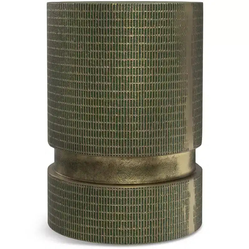 Table d'appoint moderne industrielle de 33 cm de large en fonte d'aluminium avec patine vert clair, entièrement assemblée