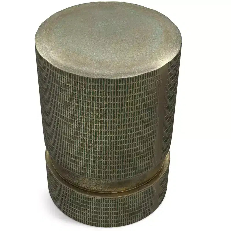 Table d'appoint moderne industrielle de 33 cm de large en fonte d'aluminium avec patine vert clair, entièrement assemblée