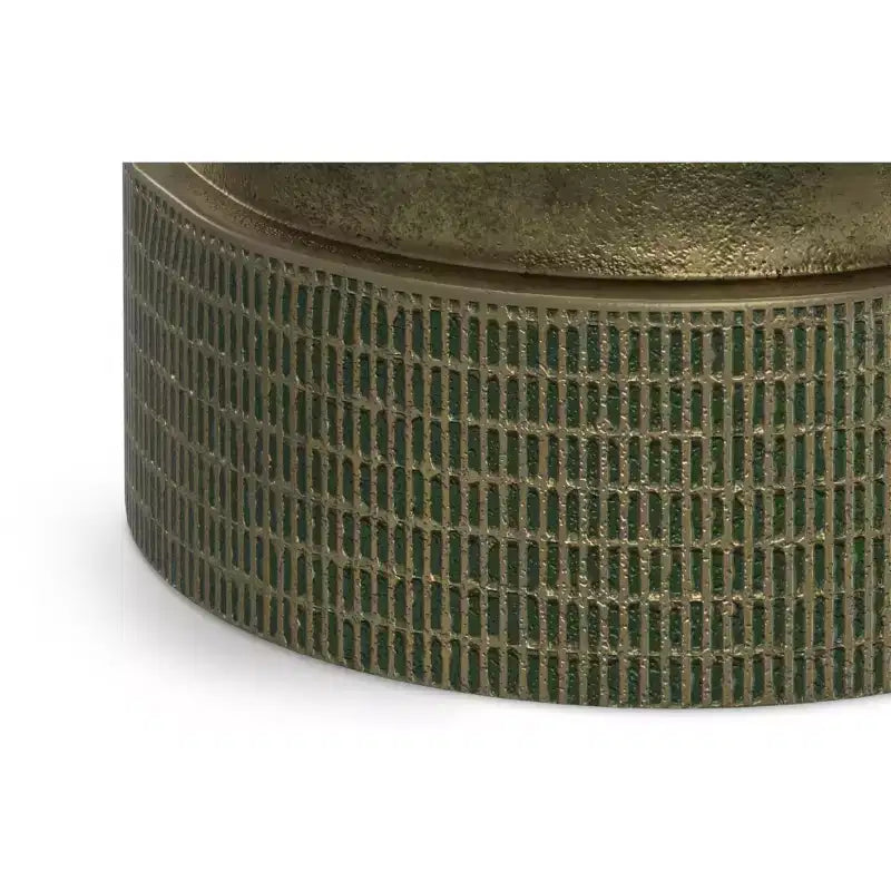 Table d'appoint moderne industrielle de 33 cm de large en fonte d'aluminium avec patine vert clair, entièrement assemblée