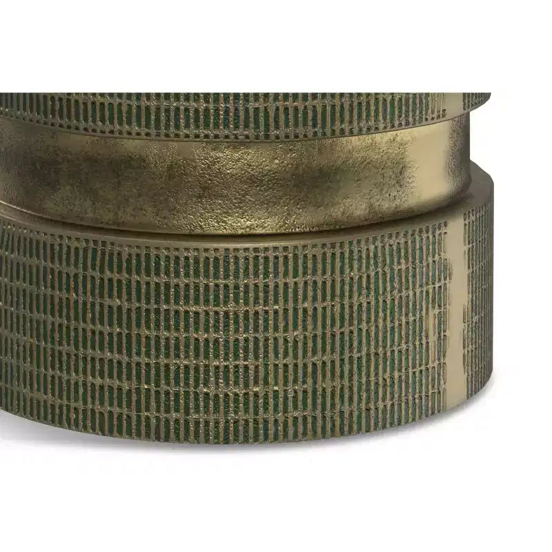 Table d'appoint moderne industrielle de 33 cm de large en fonte d'aluminium avec patine vert clair, entièrement assemblée