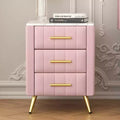 MAYEERTY Upholstered Wooden Nightatand with 3 Drawers Metal Legs Handles for Bedroom Pink
