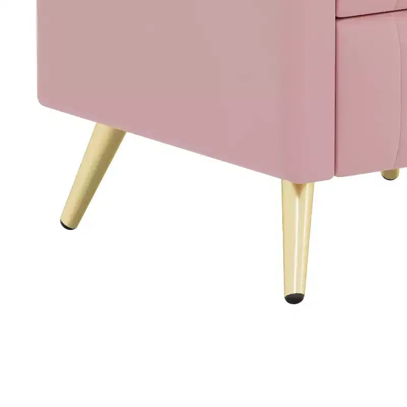 Table de chevet rembourrée en bois avec 3 tiroirs, pieds et poignées en métal, pour chambre à coucher, rose