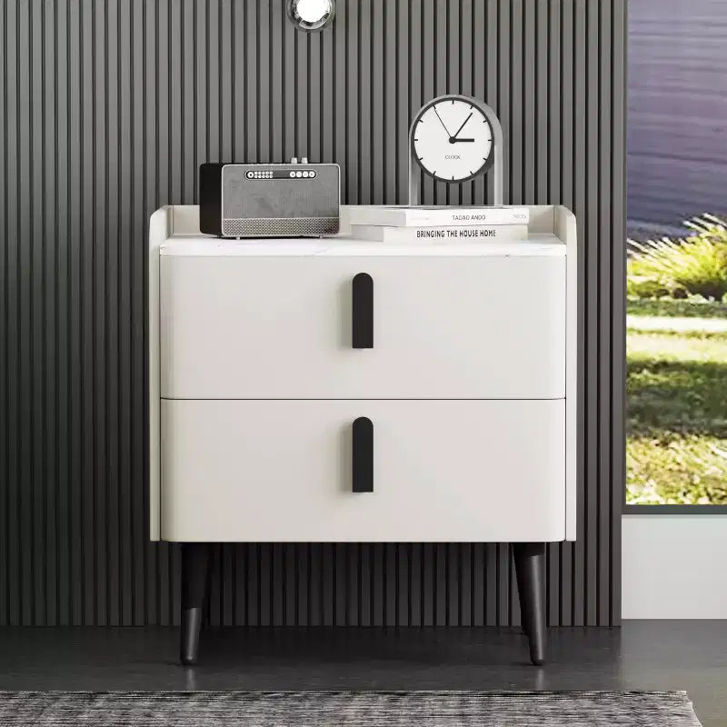 MAYEERTY Nightstand with 2 Drawers Marble Pattern Tablrtop for Bedroom White