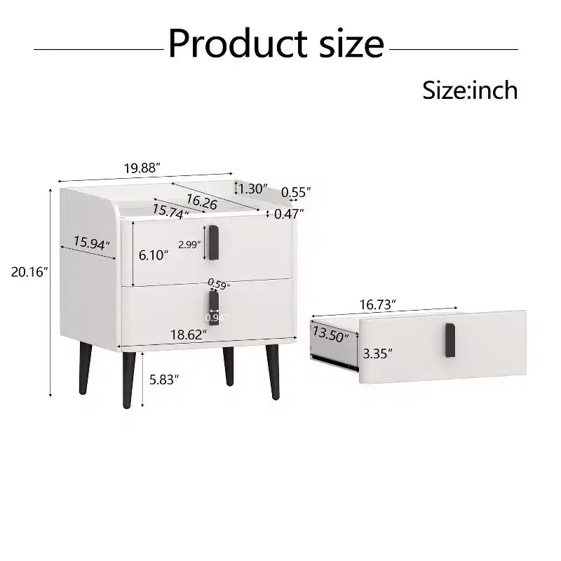 Table de chevet blanche avec 2 tiroirs et plateau effet marbre pour chambre à coucher