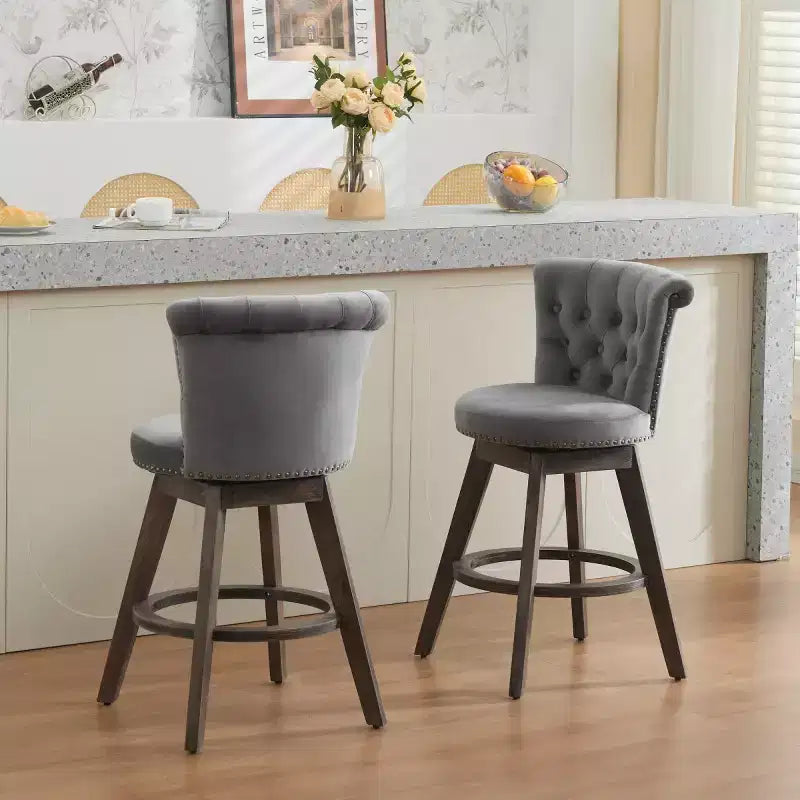 Lot de 2 tabourets de bar pivotants hauteur comptoir, hauteur d'assise 63,5 cm, tabourets de comptoir rembourrés avec pieds en bois pour îlot de cuisine ou bar à domicile - Panipeachy