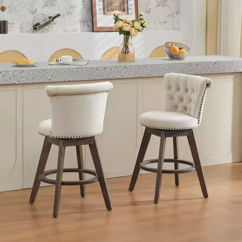 Lot de 2 tabourets de bar pivotants hauteur comptoir, hauteur d'assise 63,5 cm, tabourets de comptoir rembourrés avec pieds en bois pour îlot de cuisine ou bar à domicile - Panipeachy
