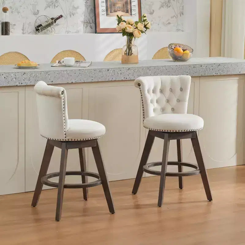Lot de 2 tabourets de bar pivotants hauteur comptoir, hauteur d'assise 63,5 cm, tabourets de comptoir rembourrés avec pieds en bois pour îlot de cuisine ou bar à domicile - Panipeachy
