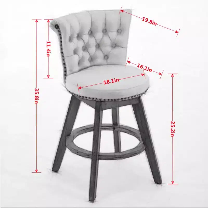Lot de 2 tabourets de bar pivotants hauteur comptoir, hauteur d'assise 63,5 cm, tabourets de comptoir rembourrés avec pieds en bois pour îlot de cuisine ou bar à domicile - Panipeachy