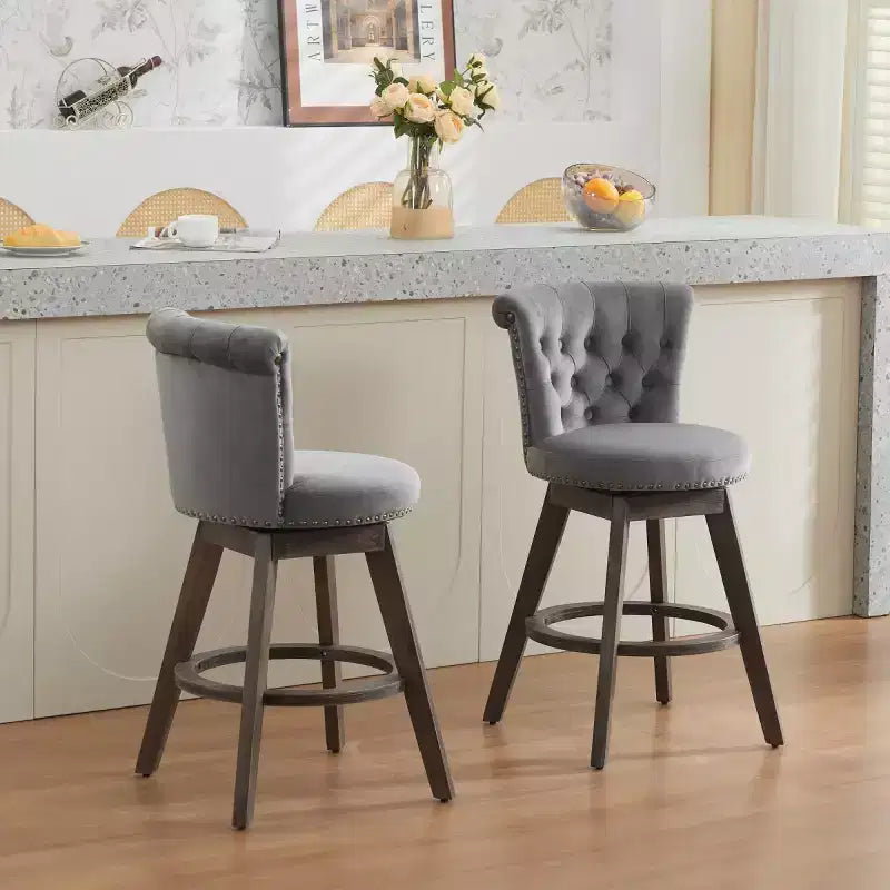 Lot de 2 tabourets de bar pivotants hauteur comptoir, hauteur d'assise 63,5 cm, tabourets de comptoir rembourrés avec pieds en bois pour îlot de cuisine ou bar à domicile - Panipeachy