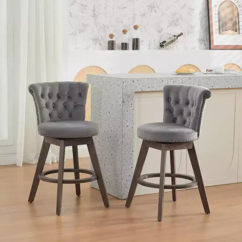 Lot de 2 tabourets de bar pivotants hauteur comptoir, hauteur d'assise 63,5 cm, tabourets de comptoir rembourrés avec pieds en bois pour îlot de cuisine ou bar à domicile - Panipeachy