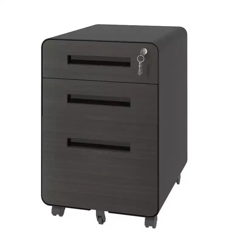 VIYET 23 3-Drawer Mobile File Cabinet, Black Cold-Rolled Steel Lockable Under-Desk Cabinet (5-Wheel Anti-Tilting for A4/Legal/Letter Files)