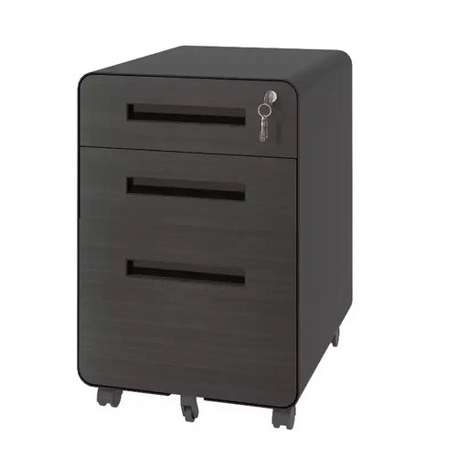 VIYET 23 3-Drawer Mobile File Cabinet, Black Cold-Rolled Steel Lockable Under-Desk Cabinet (5-Wheel Anti-Tilting for A4/Legal/Letter Files)