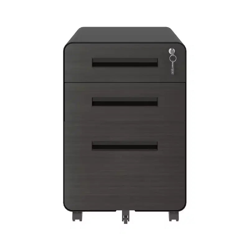 Classeur mobile à 3 tiroirs de 23", en acier laminé à froid noir, verrouillable sous le bureau (5 roulettes anti-basculement pour dossiers A4/Legal/Letter)