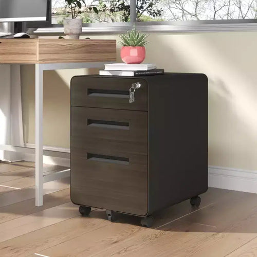 Classeur mobile à 3 tiroirs de 23", en acier laminé à froid noir, verrouillable sous le bureau (5 roulettes anti-basculement pour dossiers A4/Legal/Letter)