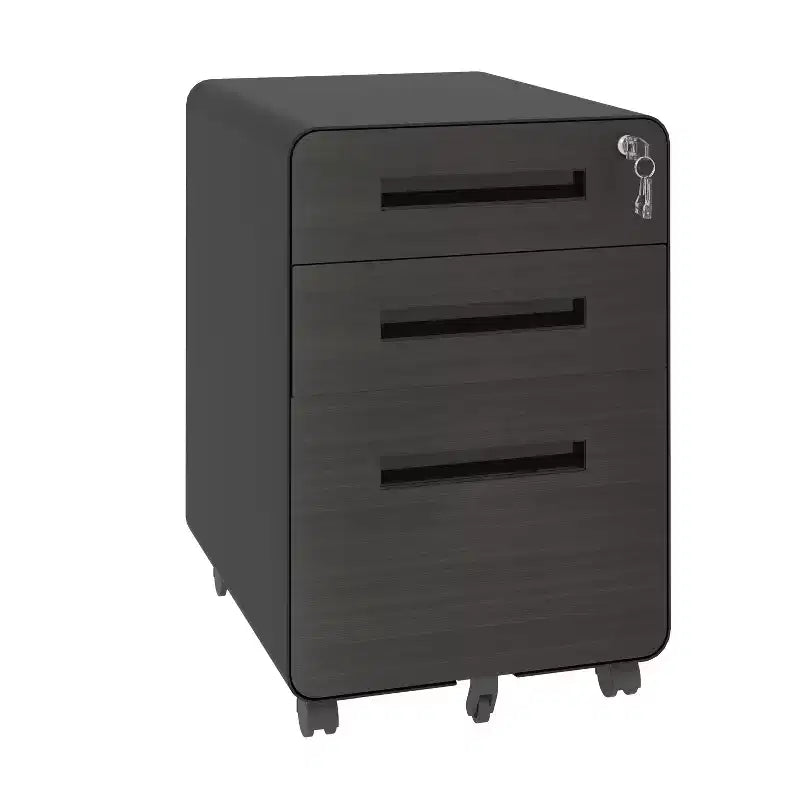 Classeur mobile à 3 tiroirs de 23", en acier laminé à froid noir, verrouillable sous le bureau (5 roulettes anti-basculement pour dossiers A4/Legal/Letter)
