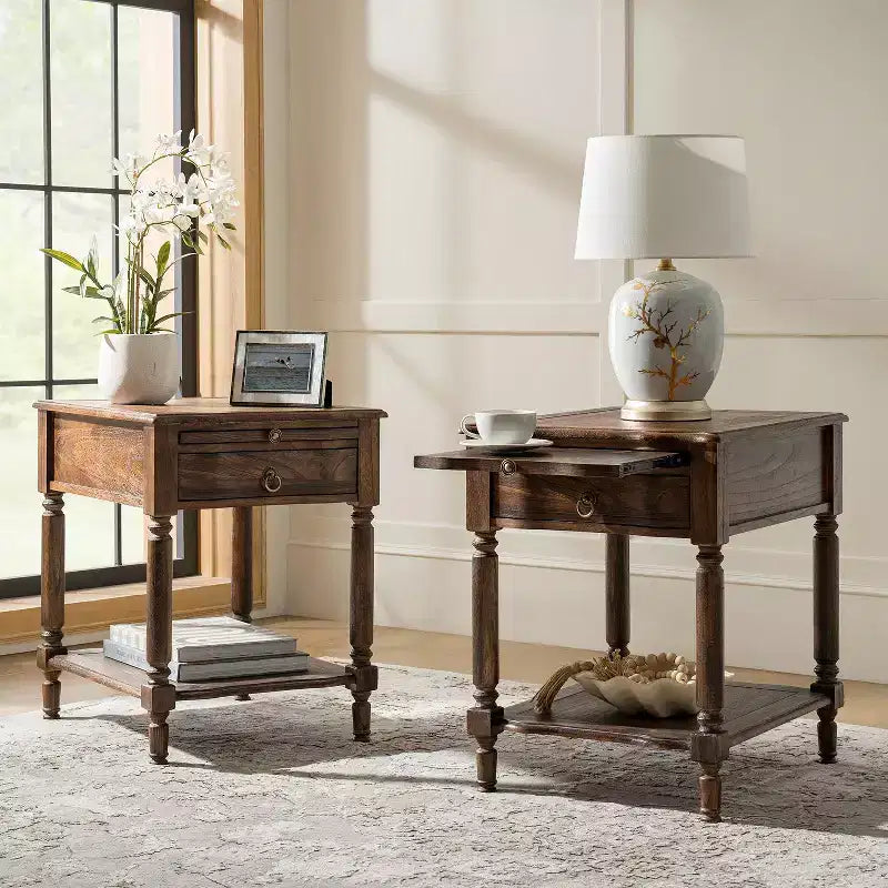 Alex 26 po de haut 1 tiroir Table d'appoint avec station de charge intégrée - Lot de 2 | HULALA HOME