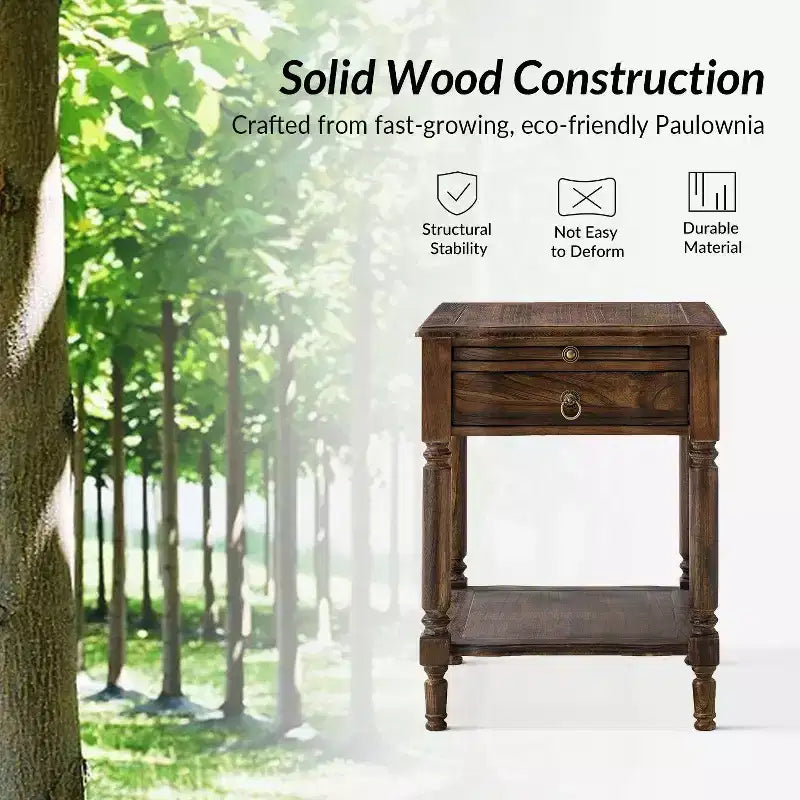 Alex 26 po de haut 1 tiroir Table d'appoint avec station de charge intégrée - Lot de 2 | HULALA HOME