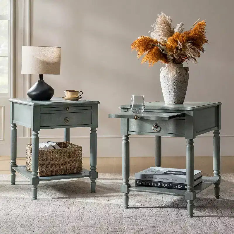 Alex 26 po de haut 1 tiroir Table d'appoint avec station de charge intégrée - Lot de 2 | HULALA HOME
