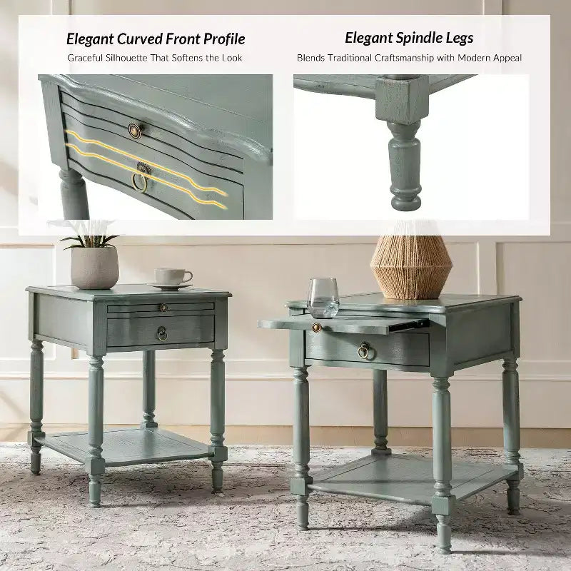 Alex 26 po de haut 1 tiroir Table d'appoint avec station de charge intégrée - Lot de 2 | HULALA HOME