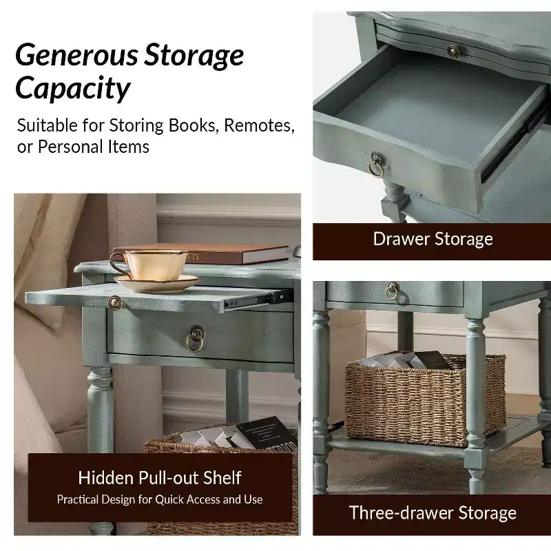 Alex 26 po de haut 1 tiroir Table d'appoint avec station de charge intégrée - Lot de 2 | HULALA HOME