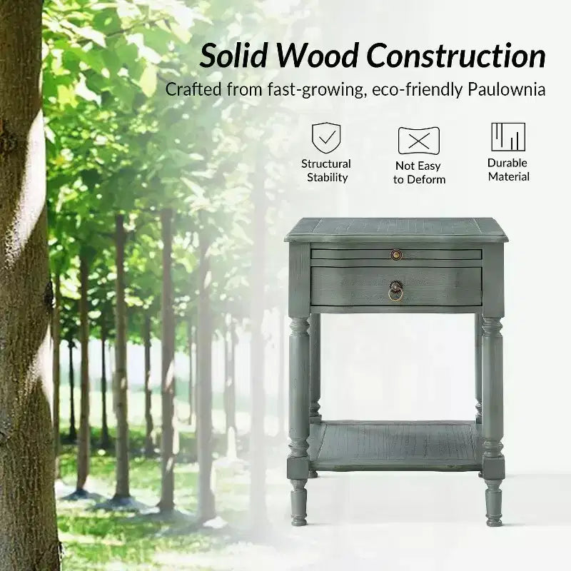 Alex 26 po de haut 1 tiroir Table d'appoint avec station de charge intégrée - Lot de 2 | HULALA HOME