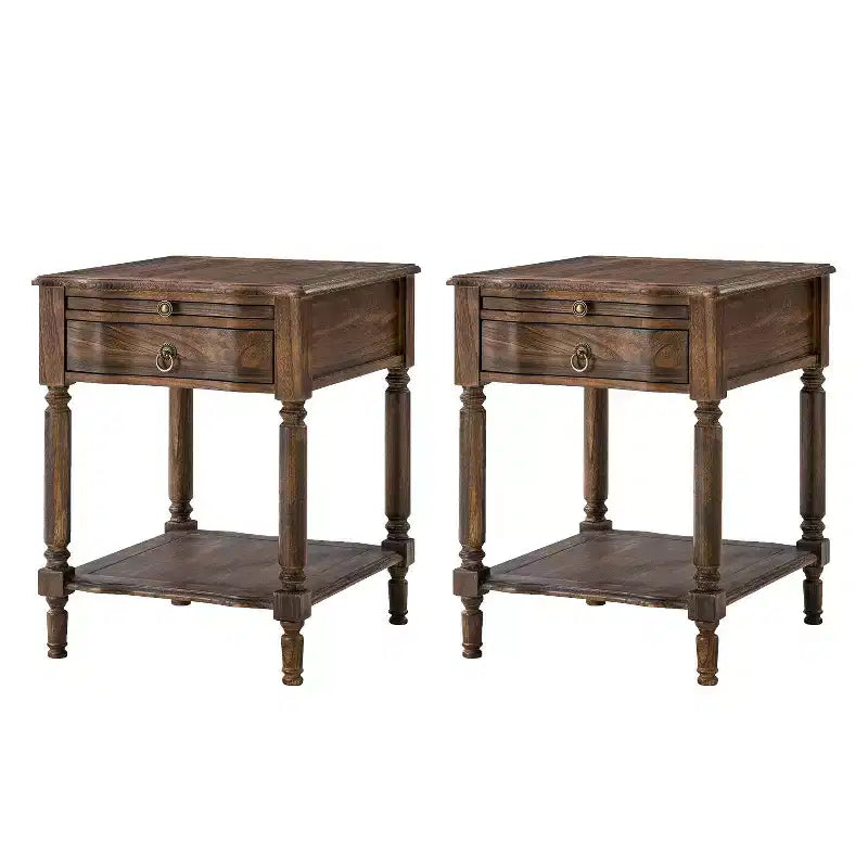 Alex 26 po de haut 1 tiroir Table d'appoint avec station de charge intégrée - Lot de 2 | HULALA HOME
