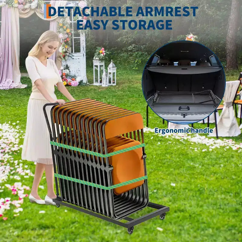 Support pour chaises pliantes, capacité de 136 kg, chariot vertical en L pour 25 chaises, diable de rangement en métal robuste pour chaises