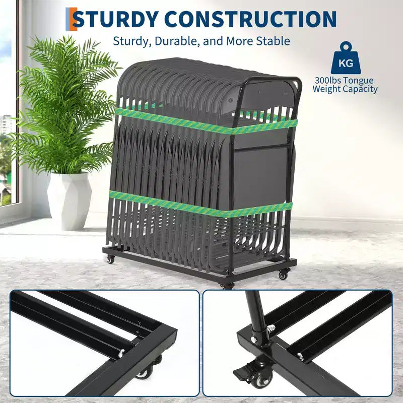 Support pour chaises pliantes, capacité de 136 kg, chariot vertical en L pour 25 chaises, diable de rangement en métal robuste pour chaises
