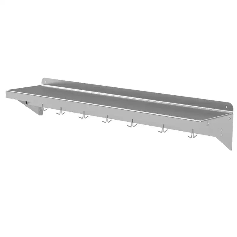 COZONY Floating Shelf with Backsplash and Hooks, Stainless Steel Wall Rack for Kitchen Organization, NSF Certified