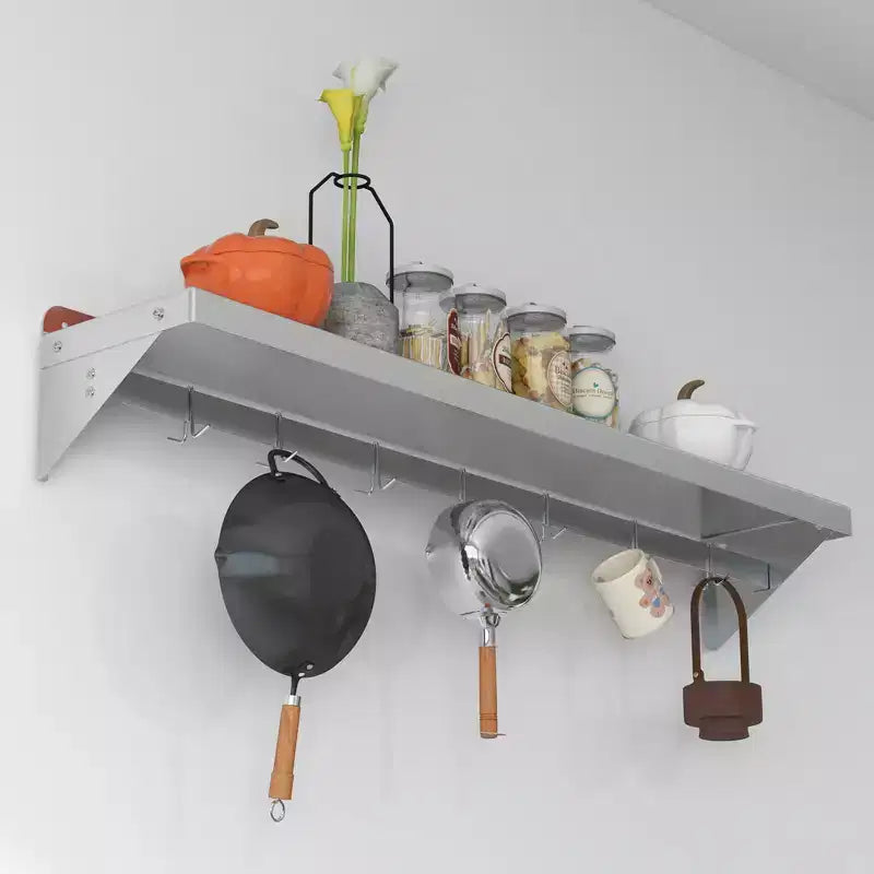 Étagère flottante avec crédence et crochets, support mural en acier inoxydable pour l'organisation de la cuisine, certifié NSF