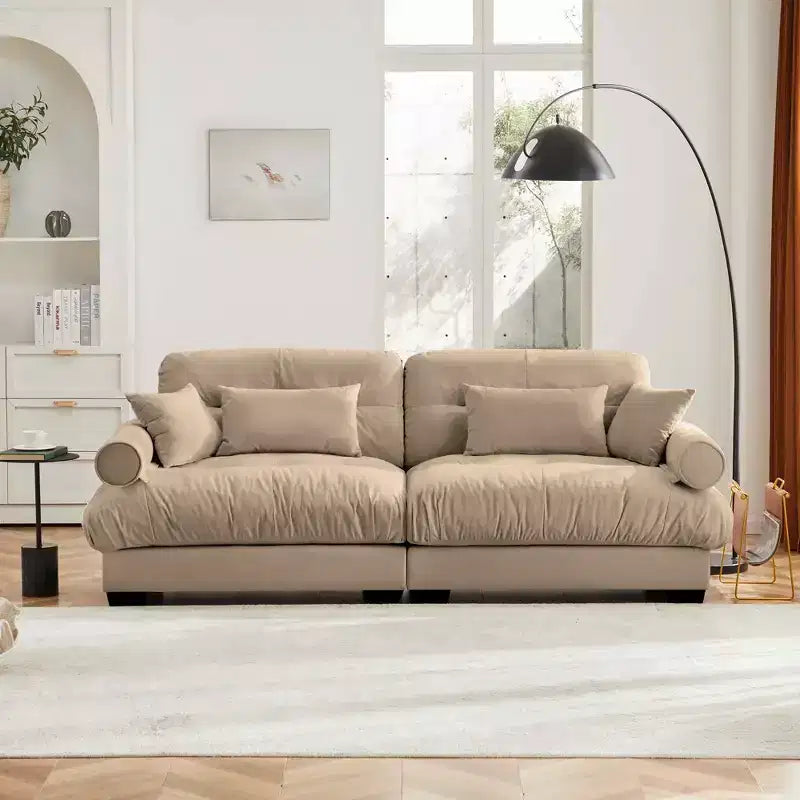 MAYEERTY Two Seater Sofa with Bolstered Armrest Waist Pillows Throw Pilloes for Living Room Hallway Camel