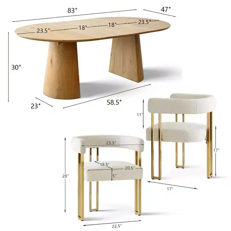 Ensemble de salle à manger extensible 47-83 pour 4 personnes, table en bois naturel et 4 chaises en chenille avec pieds en métal, idéal pour la cuisine-Panipeachy