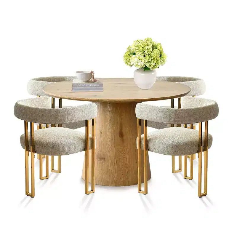 Ensemble de salle à manger extensible 47-83 pour 4 personnes, table en bois naturel et 4 chaises en chenille avec pieds en métal, idéal pour la cuisine-Panipeachy