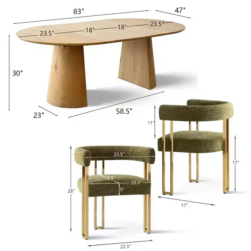 Ensemble de salle à manger extensible 47-83 pour 4 personnes, table en bois naturel et 4 chaises en chenille avec pieds en métal, idéal pour la cuisine-Panipeachy