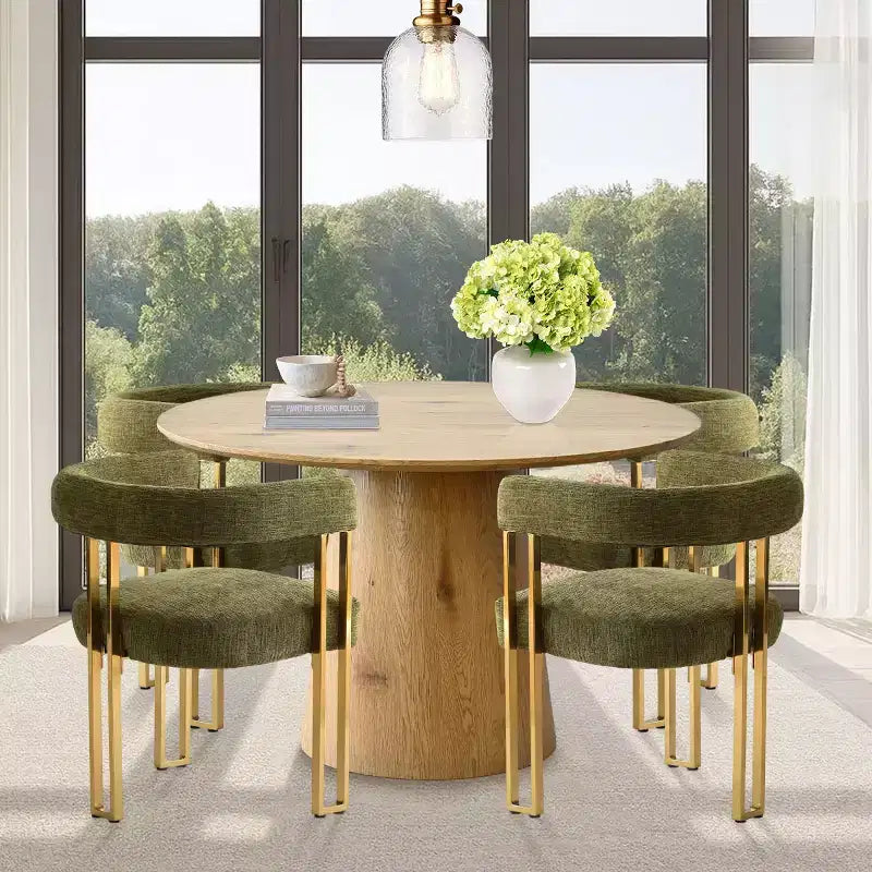 47-83 Extendable Dining Table Set for 4, Natural Wood-Tone Table and 4 Chenille Chairs with Metal Legs, Ideal for Kitchen-Panipeachy