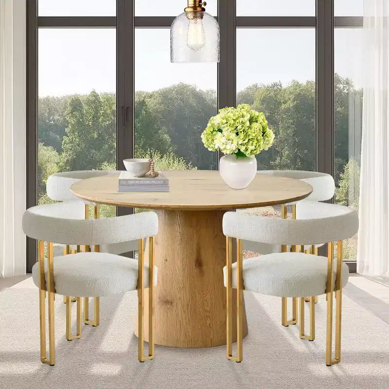 Ensemble de salle à manger extensible 47-83 pour 4 personnes, table en bois naturel et 4 chaises en chenille avec pieds en métal, idéal pour la cuisine-Panipeachy