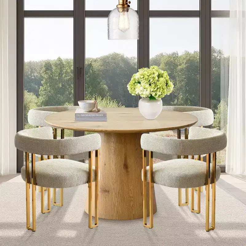 Ensemble de salle à manger extensible 47-83 pour 4 personnes, table en bois naturel et 4 chaises en chenille avec pieds en métal, idéal pour la cuisine-Panipeachy