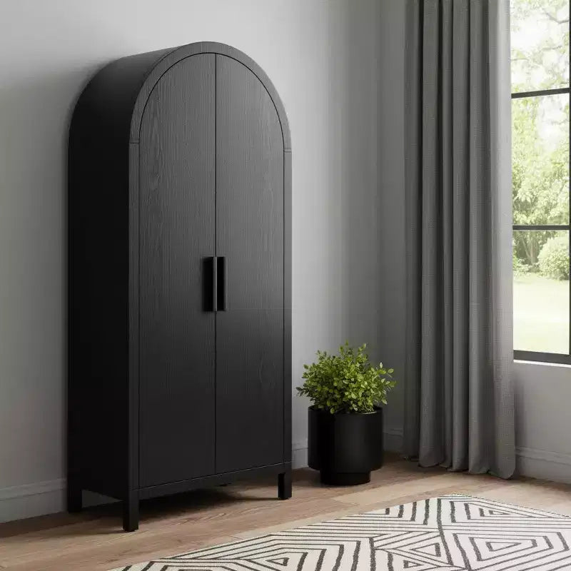 Meuble d'appoint ovale en bois noir avec deux portes (30 po)