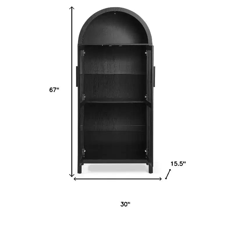 Meuble d'appoint ovale en bois noir avec deux portes (30 po)
