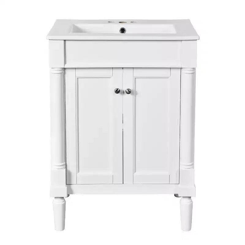 Meuble-lavabo simple vasque de 24 pouces avec évier, meuble de rangement de salle de bain moderne à deux niveaux, étagère de rangement grande capacité, blanc