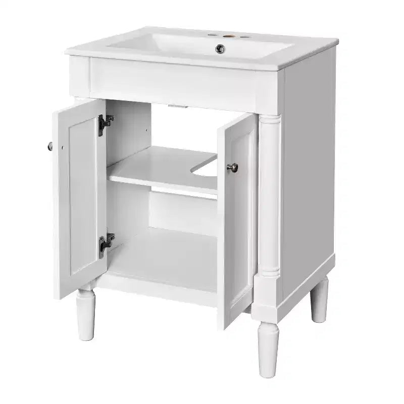 Meuble-lavabo simple vasque de 24 pouces avec évier, meuble de rangement de salle de bain moderne à deux niveaux, étagère de rangement grande capacité, blanc