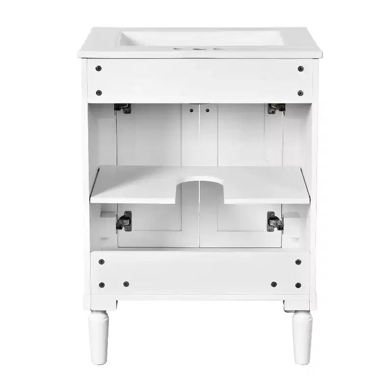 Meuble-lavabo simple vasque de 24 pouces avec évier, meuble de rangement de salle de bain moderne à deux niveaux, étagère de rangement grande capacité, blanc