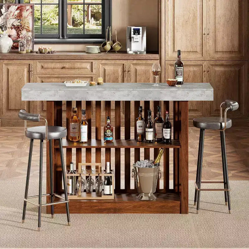Table de bar de 160 cm de hauteur avec étagères de rangement à 2 niveaux, table à manger industrielle moderne pour restaurant, bistrot, salle à manger