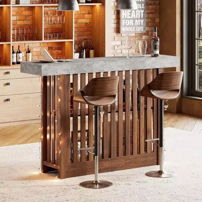 Table de bar de 160 cm de hauteur avec étagères de rangement à 2 niveaux, table à manger industrielle moderne pour restaurant, bistrot, salle à manger