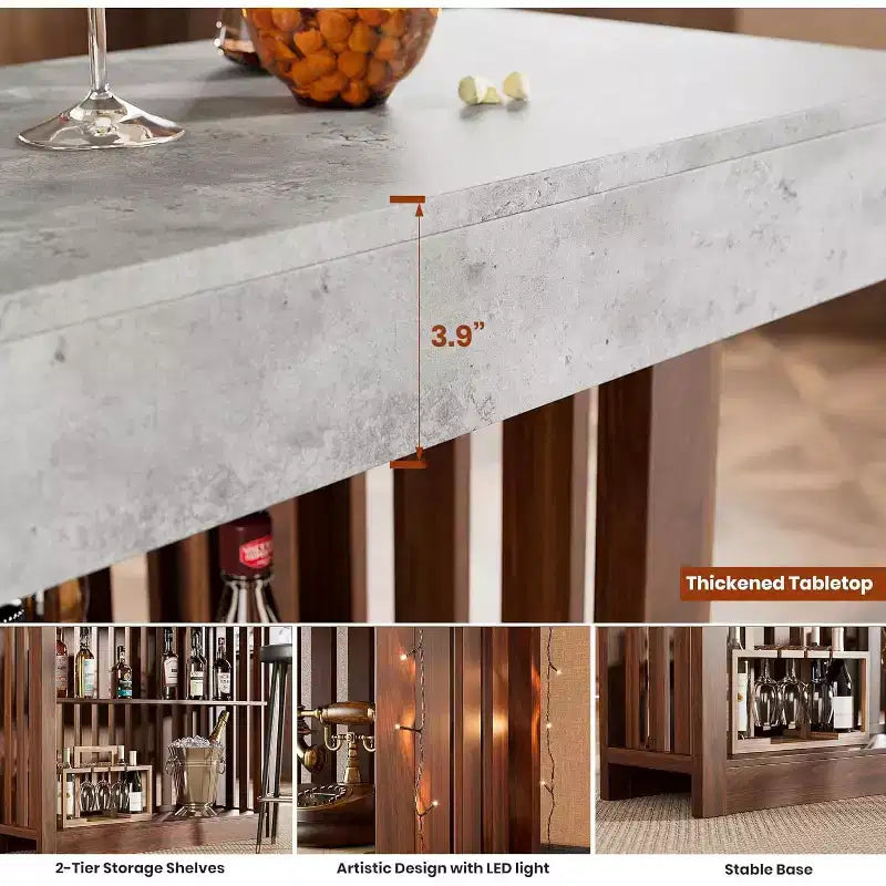 Table de bar de 160 cm de hauteur avec étagères de rangement à 2 niveaux, table à manger industrielle moderne pour restaurant, bistrot, salle à manger
