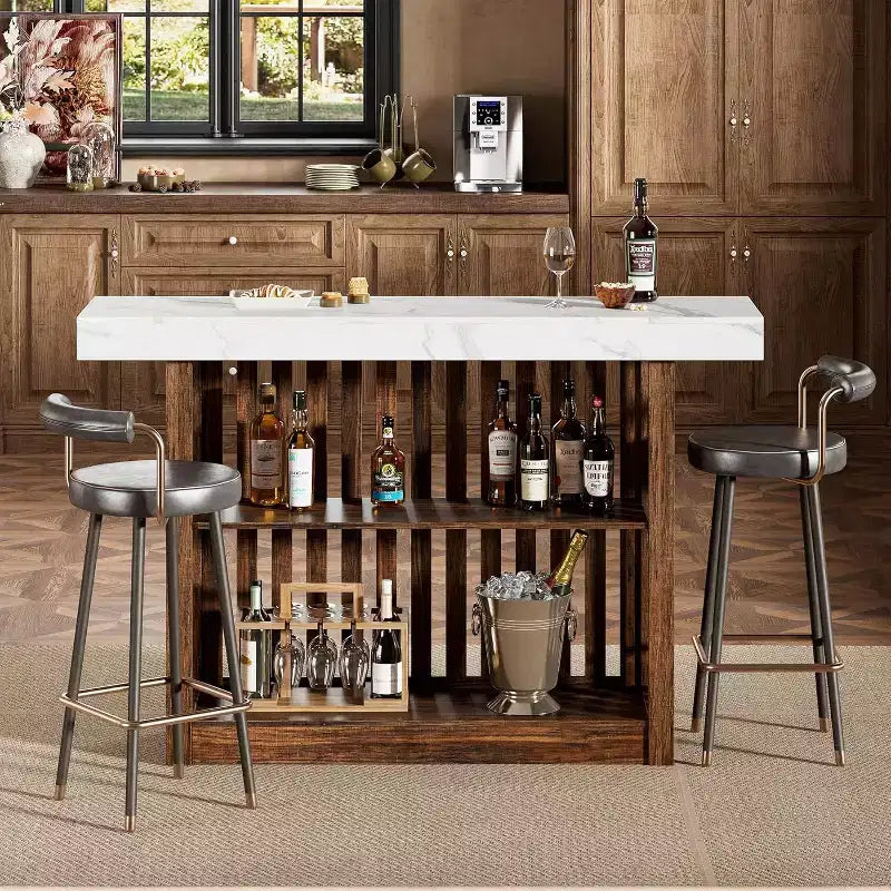 Table de bar de 160 cm de hauteur avec étagères de rangement à 2 niveaux, table à manger industrielle moderne pour restaurant, bistrot, salle à manger