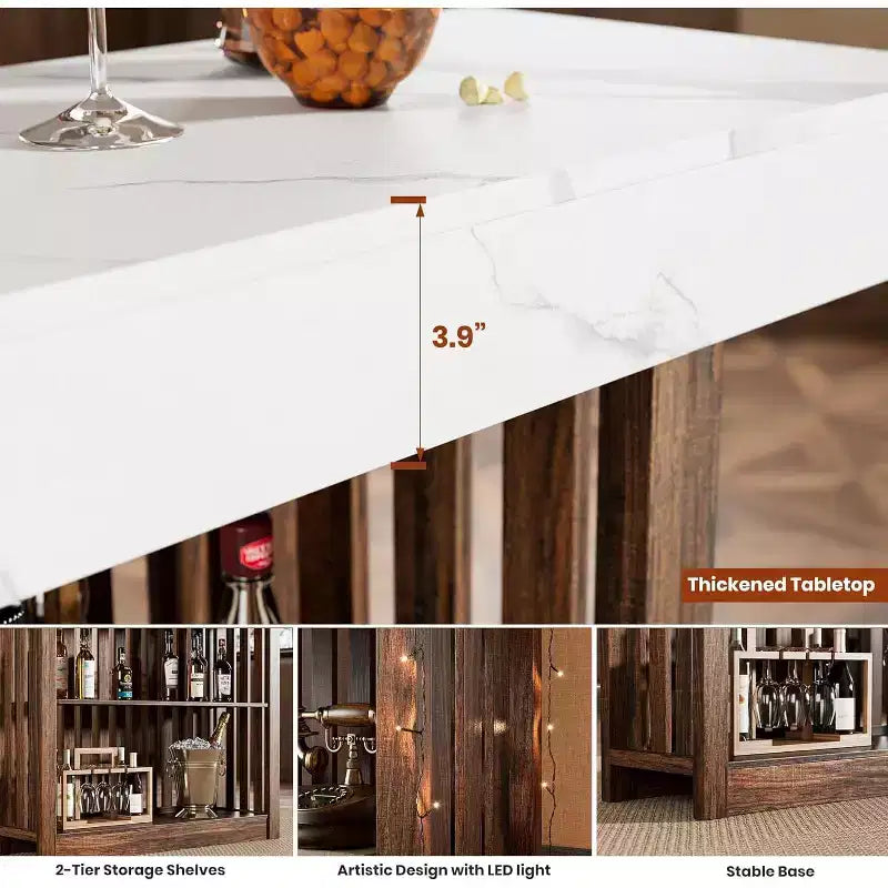 Table de bar de 160 cm de hauteur avec étagères de rangement à 2 niveaux, table à manger industrielle moderne pour restaurant, bistrot, salle à manger