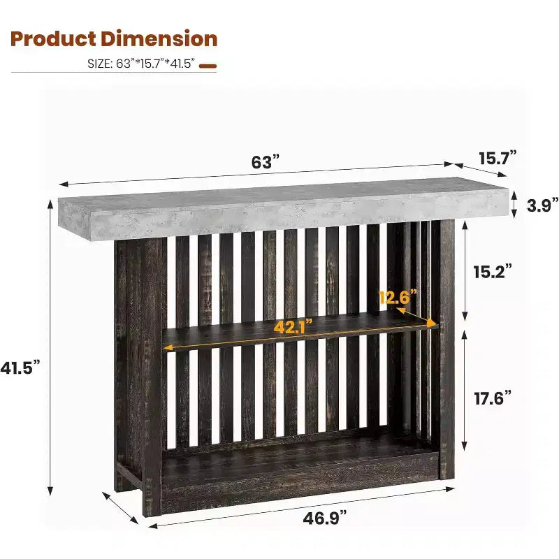 Table de bar de 160 cm de hauteur avec étagères de rangement à 2 niveaux, table à manger industrielle moderne pour restaurant, bistrot, salle à manger