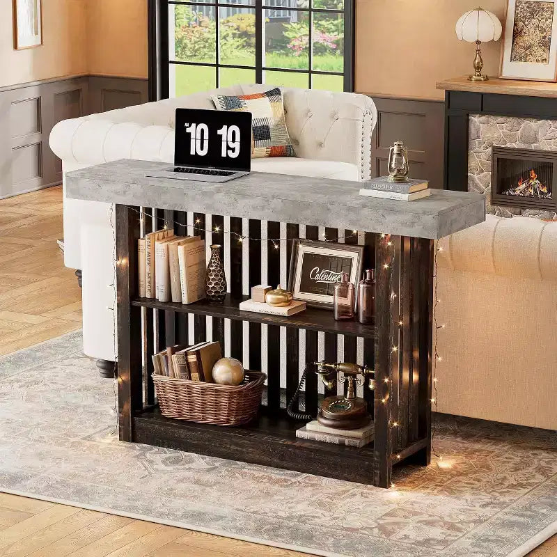 Table de bar de 160 cm de hauteur avec étagères de rangement à 2 niveaux, table à manger industrielle moderne pour restaurant, bistrot, salle à manger